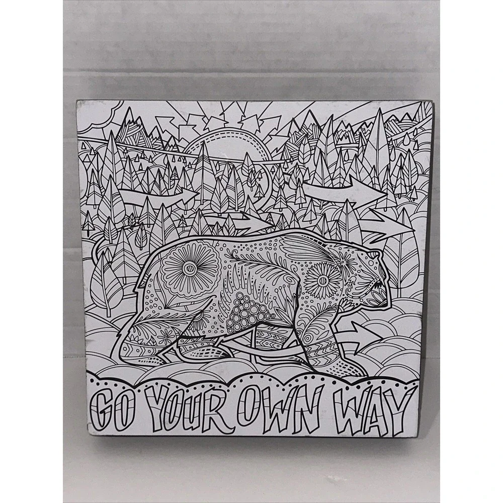 Primitives by Kathy Go Your Own Way Bear Wood Box Sign Johnny Carrillo Art 8x8